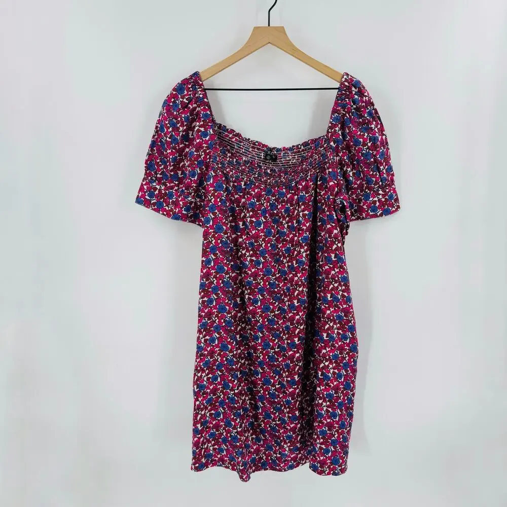 J. Crew Pink Purple Afternoon Linen Smocked‎ Mini Dress Feminine Size XXL
